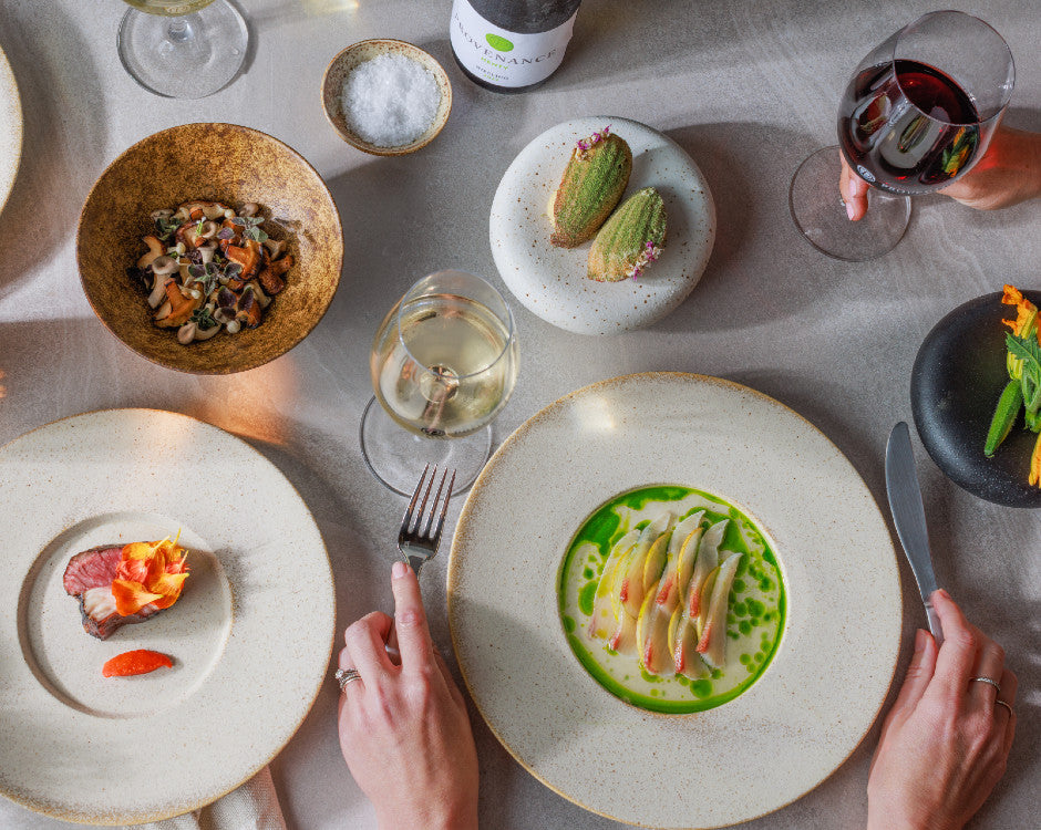 A selection of seasonal restaurant dishes plated beautifully in a Geelong Winery.